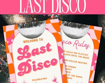 Last Disco Bachelorette Welcome Sign Template | Disco Rules Sign Canva | Retro Bachelorette Party Decor