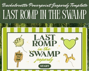 Last Romp in the Swamp Jeopardy Game Template, Shrek Inspired Bachelorette Party Customizable Game, Editable Canva PowerPoint