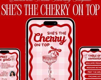 She’s the Cherry on Top Bachelorette Itinerary Template, Cherry Bach Canva Template, Bridal Weekend Mobile Itinerary, Girls Trip Guide