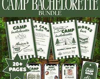 Camp Bachelorette Ultimate Template Bundle | Editable Canva Bach Weekend Kit | Invite, Itinerary, Welcome Sign, Buy the Bride a Drink
