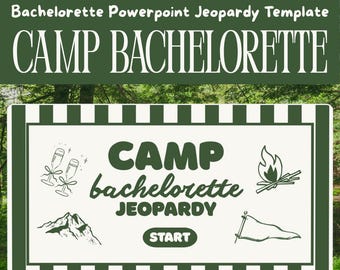Camp Bachelorette Jeopardy Game Template, Editable Canva PowerPoint Bridal Shower Game, Camping Bach Customizable Party Activity