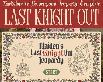 Last Knight Out Bachelorette Jeopardy Game Template, Editable Canva PowerPoint Bridal Shower Game, Customizable Medieval Bach Party Game