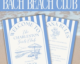 Bach Beach Club Welcome Sign Canva Template | Beach Bachelorette Decor | Editable Welcome & Cabana Rules Sign