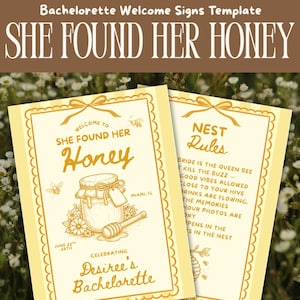 She Found Her Honey Bachelorette Welcome Sign & Rules Sign Template, Bee Theme Bach Decor, Custom Bridal Shower Sign, Canva Editable