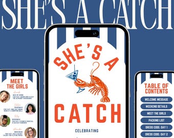 She’s a Catch Bachelorette Itinerary | Editable Canva Mobile Guide | Coastal Beach Bachelorette Weekend Planner | Digital Download