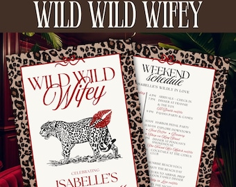 Wild Wild Wifey Printable Itinerary Template, Bachelorette Welcome Bag Card 5x7, Animal Print Bach Weekend Customizable Canva Template