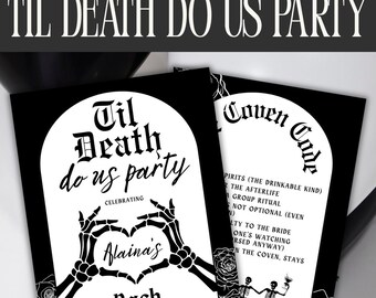 Til Death Do Us Party Bachelorette Welcome Sign | Goth Bachelorette Decor | Coven Code Sign Canva Template
