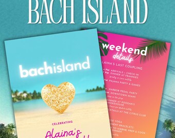 Bach Island Printable Bachelorette Itinerary Template, Love Island Villa Theme Welcome Bag Insert, Editable 5x7 Canva Weekend Schedule