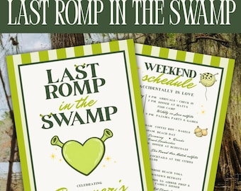 Last Romp in the Swamp Printable Itinerary Template, Shrek Inspired Bachelorette Welcome Bag Insert, 5x7 Bach Itinerary Canva Template