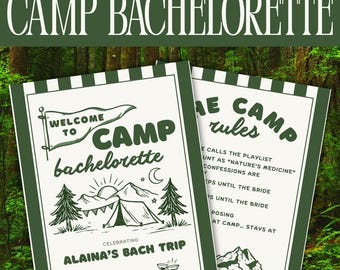 Camp Bachelorette Welcome Sign Canva Template | Bachelorette Weekend Decor | Camp Rules Poster 18x24 Editable