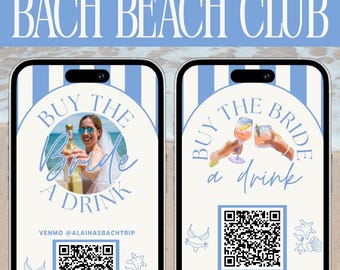 Buy the Bride a Drink Instagram Story Template | Bach Beach Club Bachelorette Canva | Editable Venmo QR Code