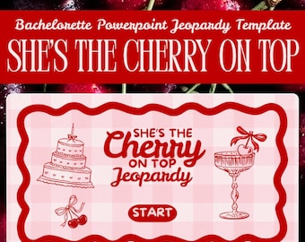 She’s the Cherry on Top Jeopardy Game Template, Cherry Bachelorette Customizable Party Game, Editable Canva PowerPoint Bridal Shower
