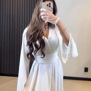 モロッコのカフタン、カスタムメイドのモロッコの白いカフタン、エレガントなウェディングカフタン、ニカドレスアバヤ