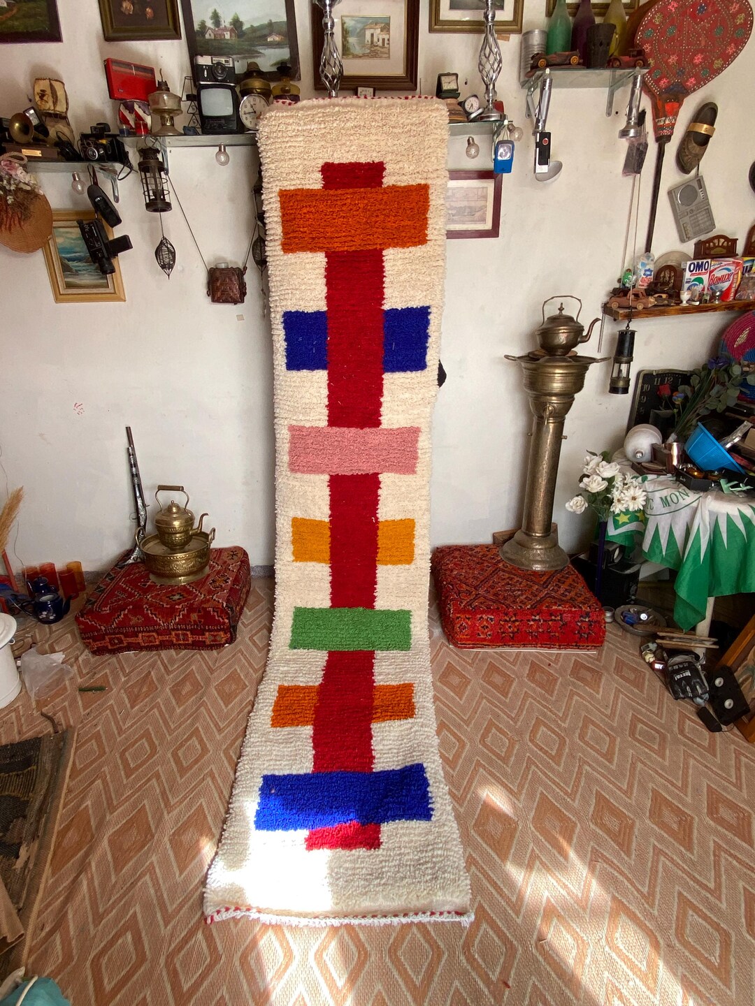 Amazigh Colorful Moroccan Runner Rug – Geometric Wool Atlas Design ...