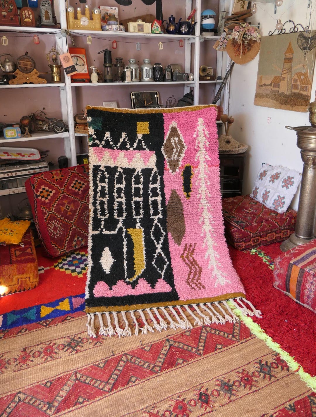 Pink Amazigh Wool Rug – Handmade Moroccan Berber Tribal Art - Etsy
