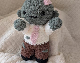 Crochet Zombie Plushie: Handmade Amigurumi Toy, Spooky Halloween Decor