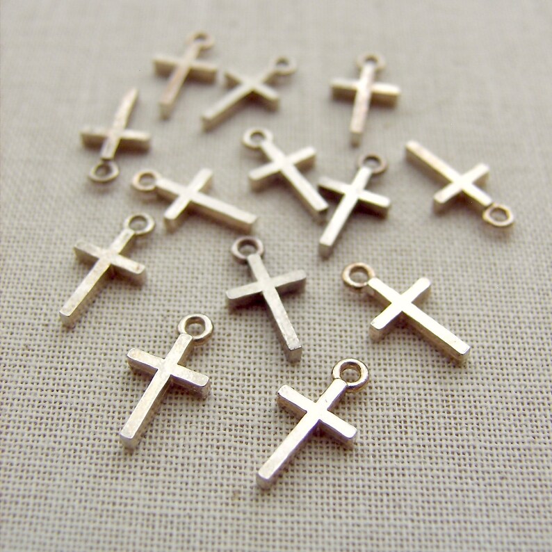 Tiny Silver Cross Charms Mini Cross Charm 15 pcs Small Sterling Silver Crosses