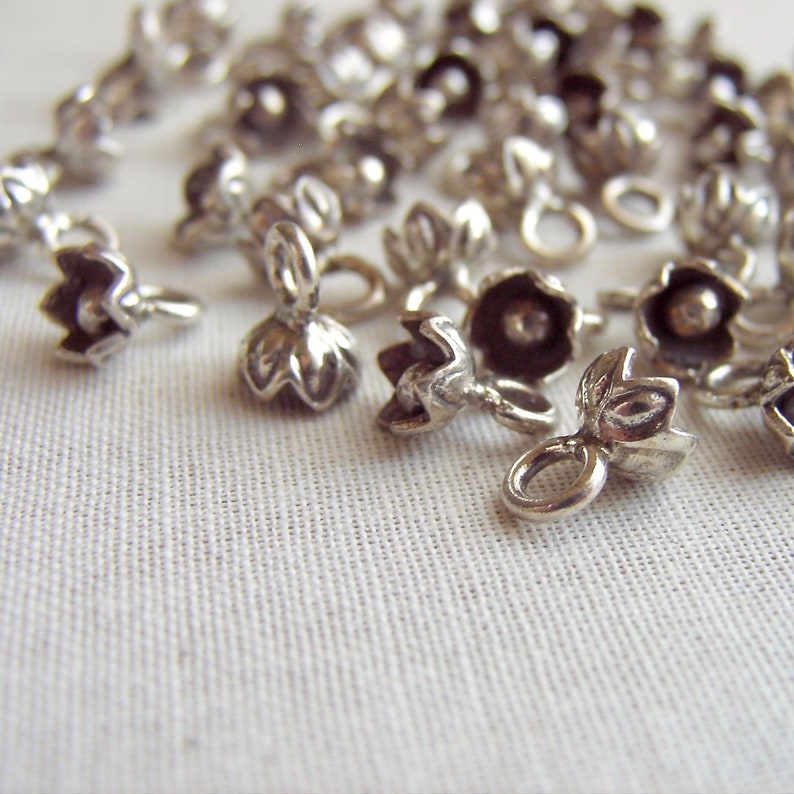 Bali Flower Drops India Charm 46 pcs Sterling Silver Flower Embellishment