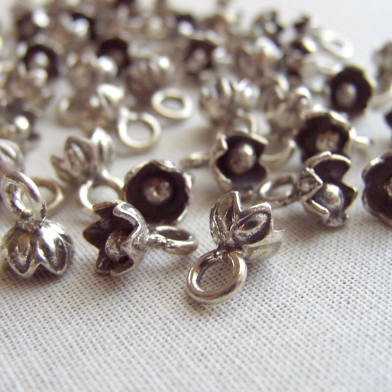 Bali Flower Drops India Charm 46 pcs Sterling Silver Flower Embellishment