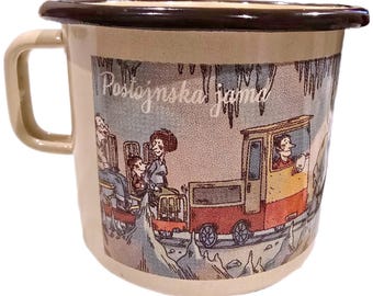 VTG 1990s Slovenia Enamel Camping Mug 3" Pohorska Jama Travel Souvenir Cup