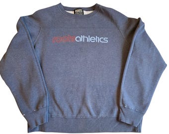 Vintage Y2K Roots Leichtathletik Rundhals-Sweatshirt Spellout Blau Herren Large Kanada