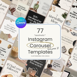Może przedstawiać: Kolaż 77 estetycznych szablonów karuzeli na Instagramie, które można dostosować w Canva. Szablony prezentują różnorodne wzory, w tym minimalistyczne, nowoczesne i vintage. Szablony są idealne dla firm i osób prywatnych, które chcą tworzyć angażujące i przyciągające wzrok treści na swoim profilu na Instagramie.