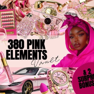 Pack d'éléments graphiques Boss fille rose mélanine | DFY Glam CEO Photos et images clipart numériques Vault + images esthétiques