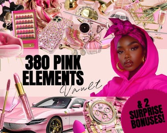 Melanin Pink Girl Boss Graphic Elements Pack | DFY Glam CEO Digital Stock Photo & Clipart Element Vault + Aesthetic Images Stock images