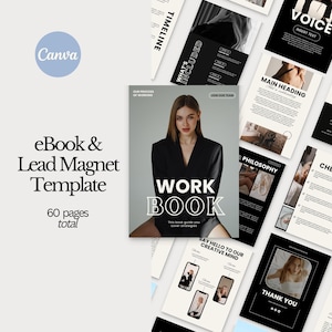 Luxury eBook / Workbook Canva Template, 60 pages, Neutral Aesthetic Lead Magnet, Minimal Business Planner, MRR & PLR for Social Media Coach