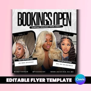 Hair Booking Flyer, Nail Appointments Available, Wig Install Bookings Open, Editable Canva Template, DIY Appointment Flyer