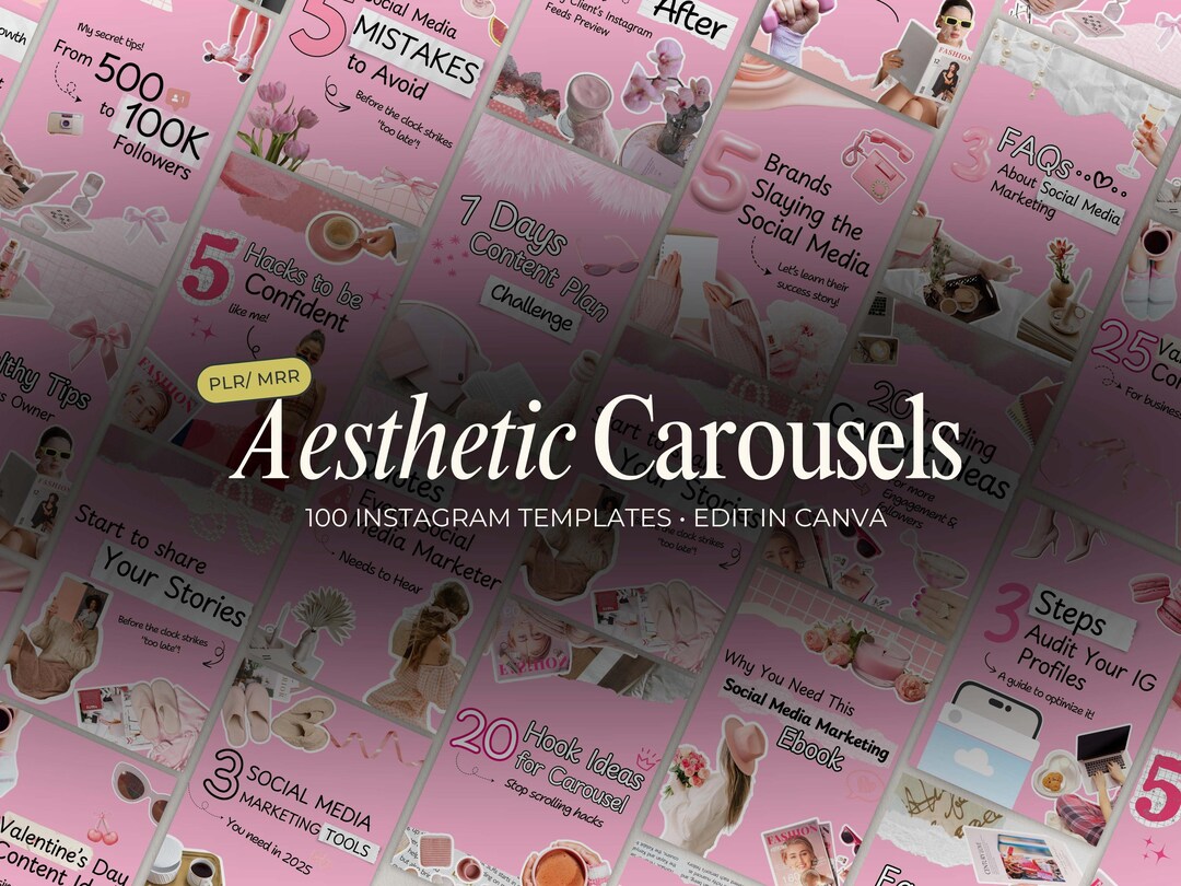 Pink Carousel Instagram Posts | 100 Editable Canva Templates for ...