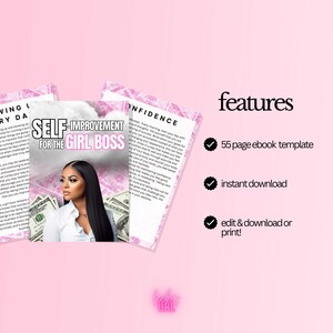 Självförbättring för tjejbossen e-bok, personlig utvecklings-, produktivitets- och motivationsjournal + arbetsbok, Canva-mall digital produkt bild 2