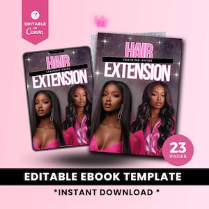 Hair Extension Training Guide, Hair Stylist Business Course, Digital eBook Canva Template for Beauty Professionals