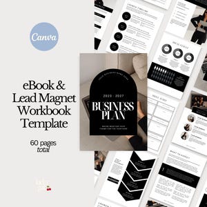 Peut inclure: Un modèle de classeur de plan d'affaires noir et blanc avec le texte "2023 - 2027 Business Plan" sur la couverture. Le classeur comprend des sections pour le calendrier de lancement, le client idéal, l'audit des compétences, à quoi s'attendre, la facturation et les finances, ainsi que les services et les produits.