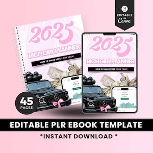 2025 Rich Girl Financial Planner Workbook, Money Mindset Planner for Goal Setting & Budgeting Journal Boss Babe PLR MRR eBook Canva Template