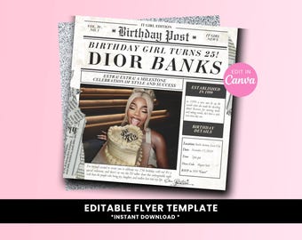 Birthday Newspaper Invitation | Social Media Birthday Post | Instagram Post | Party Invite | 25th Birthday| Birthday Invite | Newspaper
