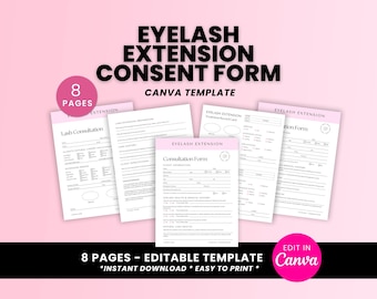 Lash Extension, Eyelash Intake and Consent Form, Lash Tech Consultation, Esthetician |  Digital Canva Template Premade DFY Digital Product