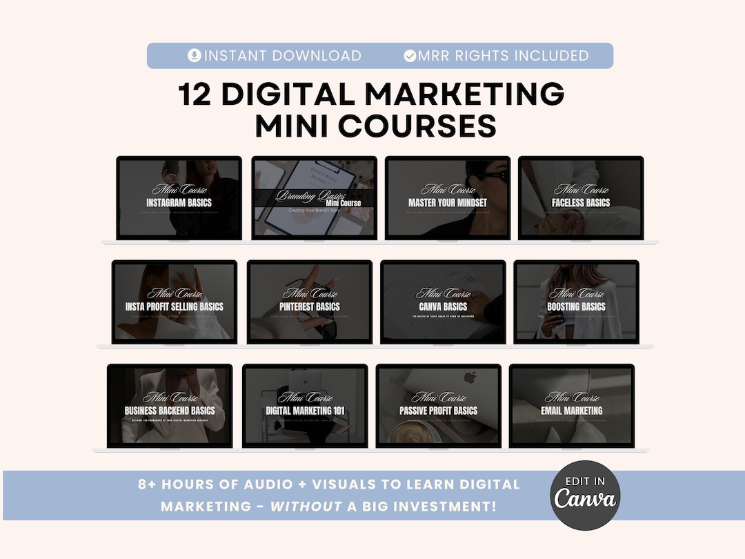 12 Mini Courses Digital Marketing Bundle | Canva Templates + PLR Audio ...