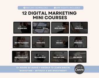 12 Mini Courses Digital Marketing Bundle | Canva Templates + PLR Audio Courses MRR | Make Money Online Lessons | Instagram Marketing Course