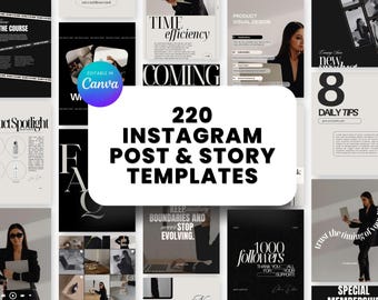 220 Modern Instagram Social Media Templates - Done For You Canva Templates for Social Media Managers, Coaches, Digital Marketing - PLR & MRR