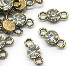 8 Antique Bronze Rhinestone 2 Loop Connector Earring Findings 7mm