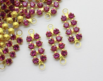 4 connettori a doppia barra in cristallo Swarovski fucsia vintage