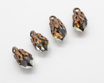 Tiny Volcano Crystal Oxidized Brass Filigree Dangles