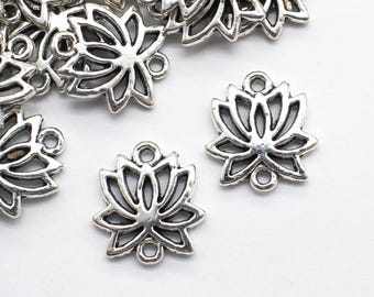 10 conectores de flor de loto de plata