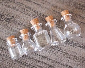 Mini Glass Jar Vials Tiny Glass Bottles Cork Top - Choose Shape and Quantity