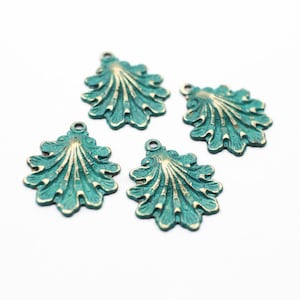 Patina Verdigris Brass Art Nouveau Shell Charm Stampings 14mm
