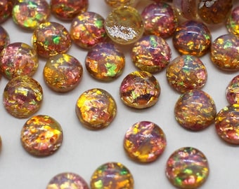 7mm Vintage Fire Opal Glass Cabochons (10)