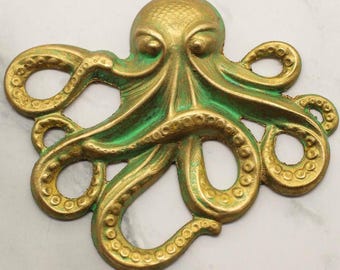 Hand Painted Brass Octopus Pendant Stamping