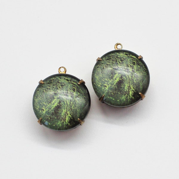 Glow In The Dark Glass Planet Oxidized Brass Pendant Earring Findings 16mm