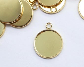 10 engastes de cabujón para colgante, chapado en oro de 18 k, bandeja de 16 mm, 1 bucle